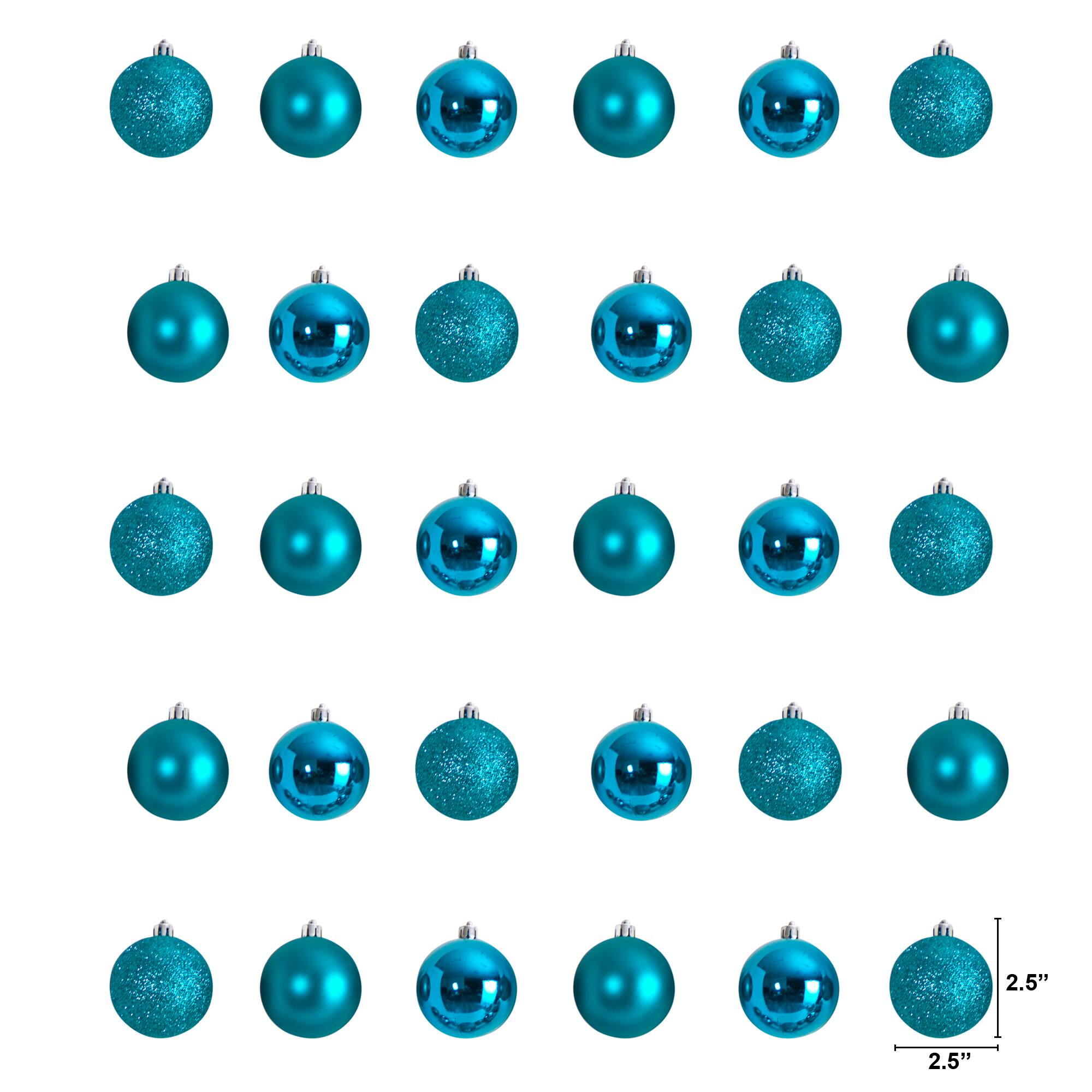 30ct. 2.5" Teal Shatterproof Christmas Ornaments